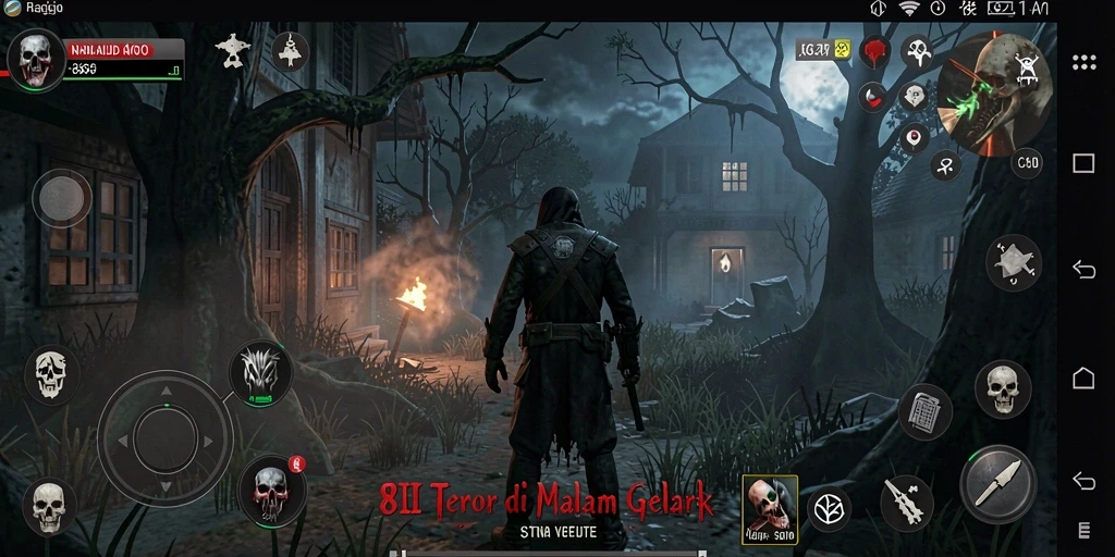 Gambaran gameplay menyeramkan dalam kegelapan penuh misteri.