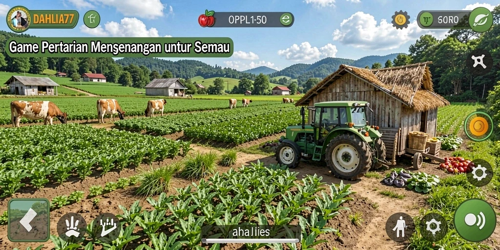 Screenshot gameplay <strong>DAHLIA77</strong> menampilkan aktivitas bertani yang menyenangkan.