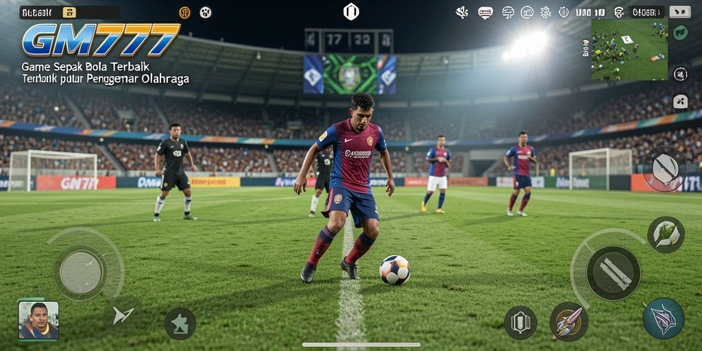 Tampilan gameplay GM777 dengan aksi sepak bola yang seru.