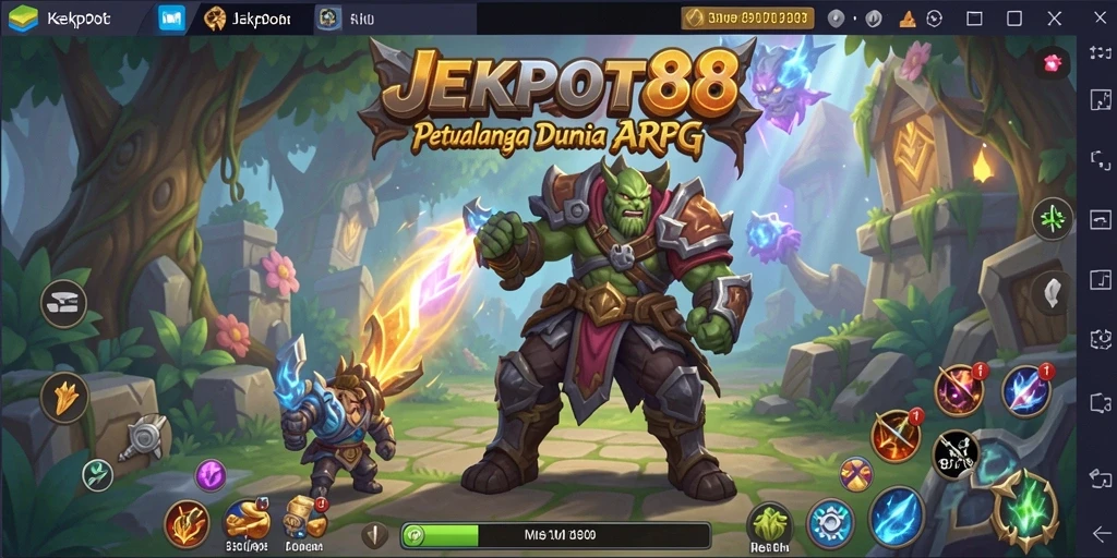 Screenshot gameplay JEKPOT88 menampilkan pertarungan epik di dunia ARPG.