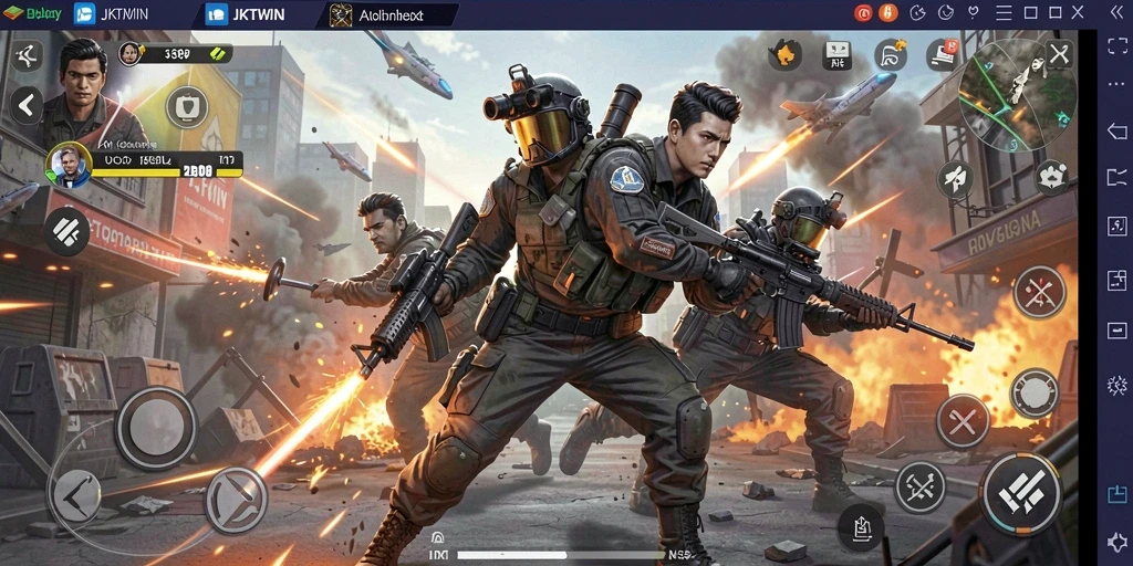 Tangkapan layar gameplay intens dari JKTWIN