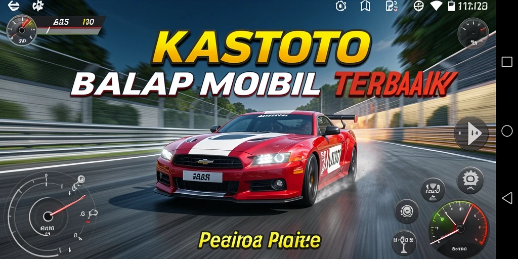 Tampilan balapan seru di KASTOTO dengan mobil melaju kencang.
