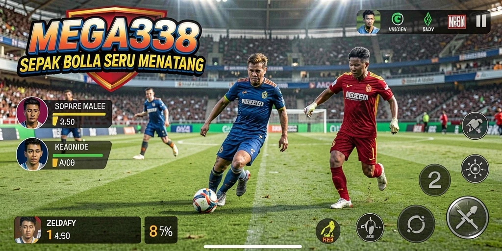 Screenshot gameplay MEGA338 yang menampilkan aksi seru pertandingan sepak bola.