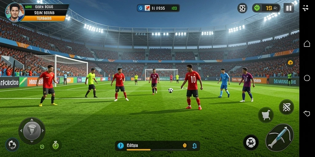 Tampilan gameplay seru di MPO555 dengan aksi sepak bola yang mendebarkan.
