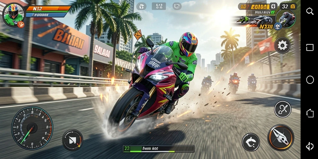 Tampilan seru gameplay balapan motor di N32.