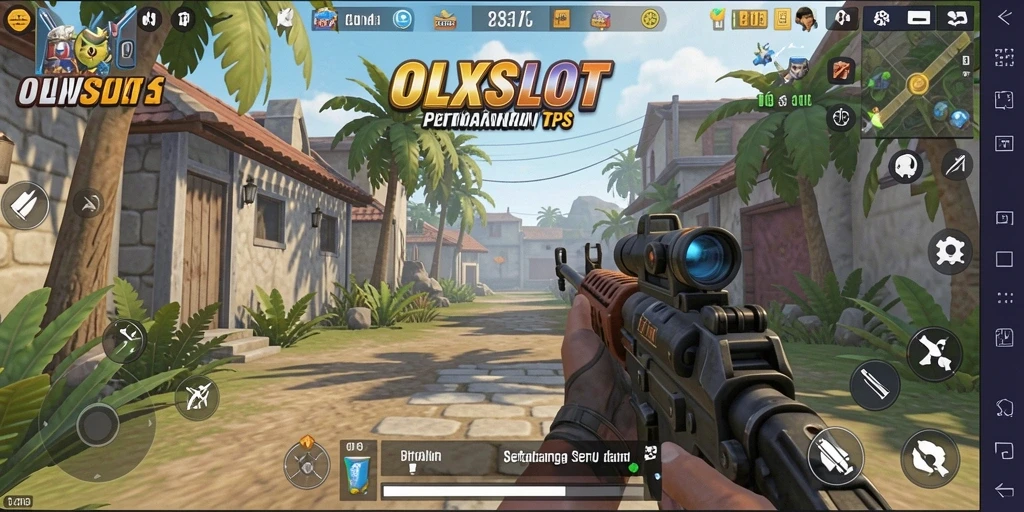 Screenshot OLXSLOT menampilkan aksi pertempuran seru dalam game TPS.