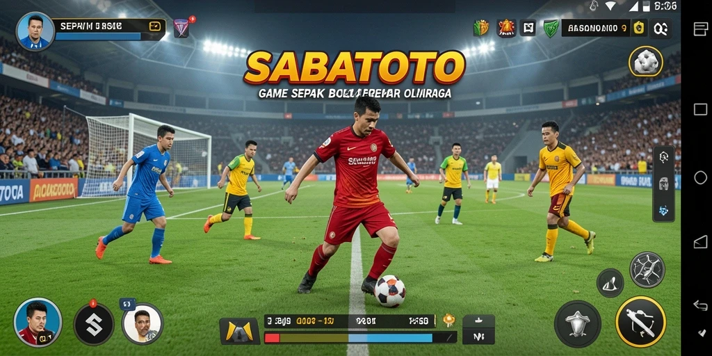 Screenshot SABATOTO menampilkan aksi seru di lapangan sepak bola.