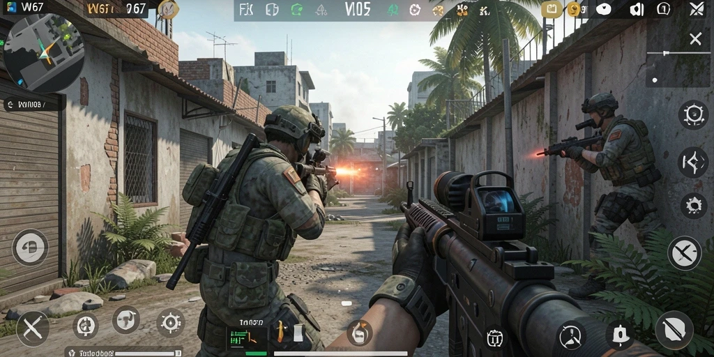 Screenshot menampilkan aksi seru dalam pertempuran FPS W67.